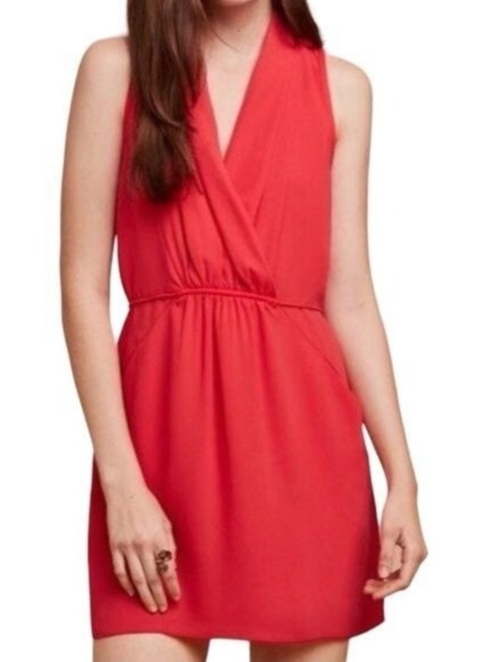 Bar III Red Sleeveless Wrap Tie Waist Mini Dress XS Bright Red Career Cocktail
